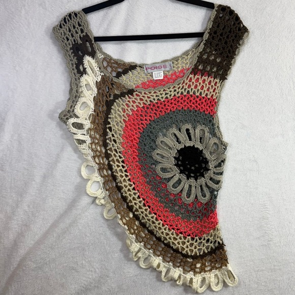 Poise L Crochet Mandala Granny Tank Top Boho Open Knit Beach Festival Dance Y2K - Picture 6 of 9